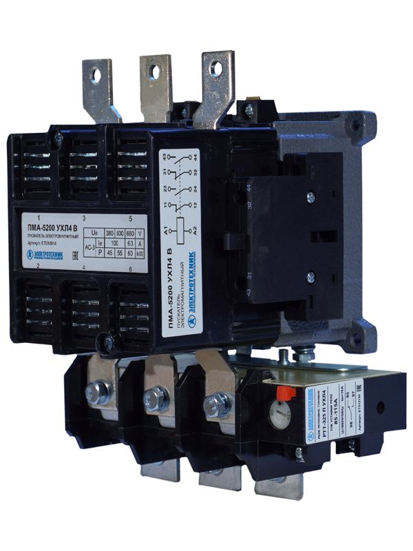 пускатель электромагнитный пма-5200 ухл 4в 100а 380в 2но+2нз ip00 нереверсивный с реле ртт-325 85-115а электротехник et010914 от BTSprom.by