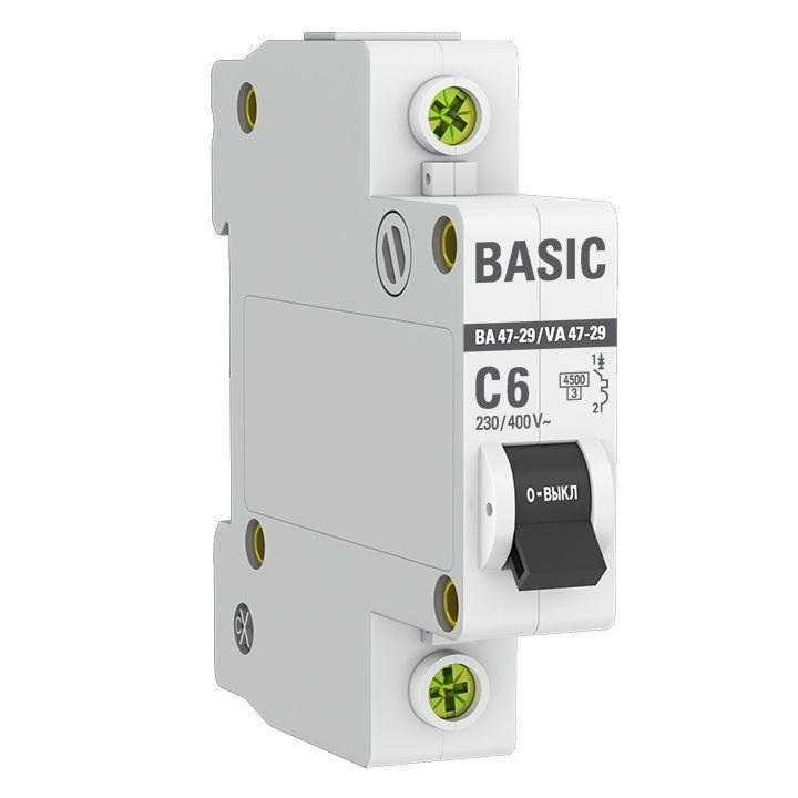 выключатель автоматический модульный 1п c 6а 4.5ка ва 47-29 basic ekf mcb4729-1-06c от BTSprom.by