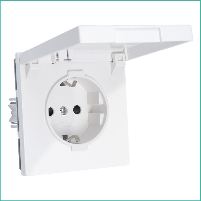 розетка 1-м сп fd shuko 16а ip20 с заземл. защ. шторки с крышкой механизм бел. глянцевый jasmart fd5505w от BTSprom.by