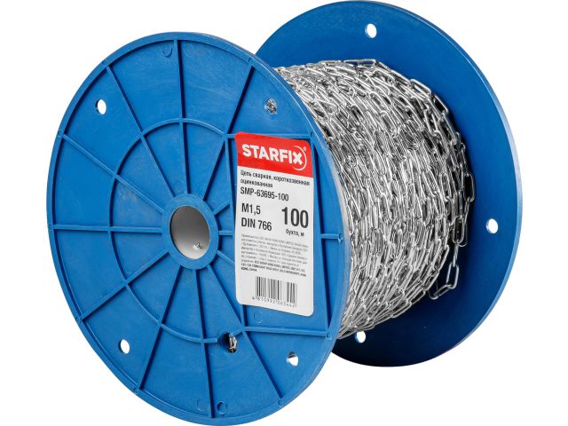 цепь сварная короткозвенная, оцинк. м1,5 din 766 (бухта 100 м) starfix smp-63695-100 от BTSprom.by