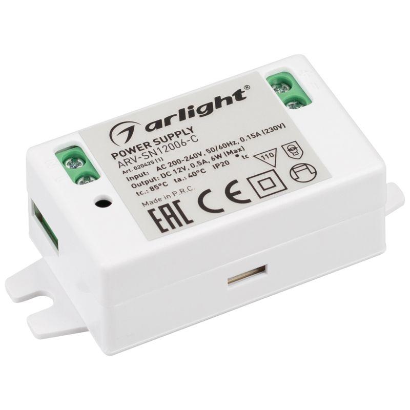 блок питания arv-sn12006-c 12в 0.5а 6вт ip20 пластик arlight 020425(1) от BTSprom.by