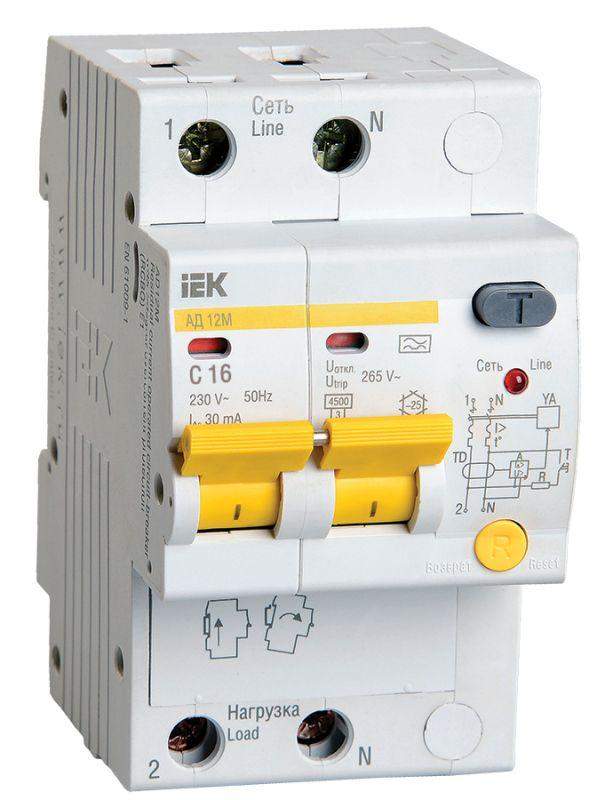 выключатель автоматический дифференциального тока 2п c 16а 30ма тип a 4.5ка ад-12м iek mad12-2-016-c-030 от BTSprom.by