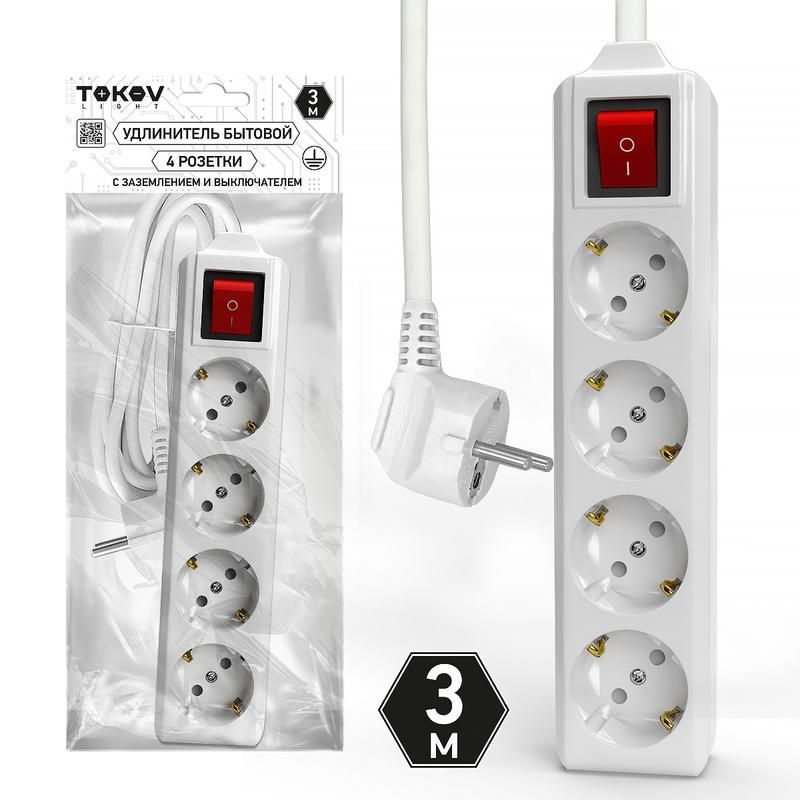 удлинитель 4х3м с заземл. с выкл. 10а 3х1.5 tokov light tkl-c01-bu4-3-1.5-zv от BTSprom.by