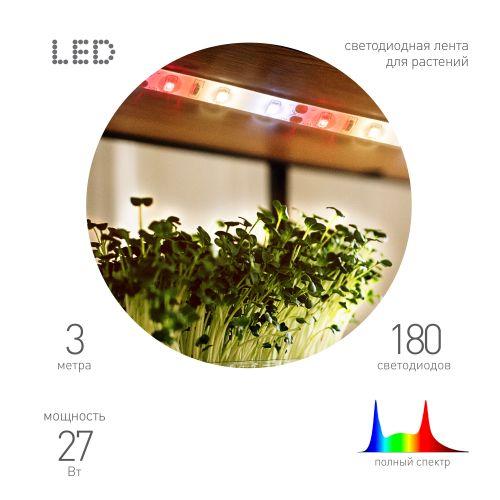 лента светодиодная fito-strip light-rа90-27w-3m-12v-ip65 3м ip65 для растений полноспектральная с адаптером 12в эра б0064597 от BTSprom.by