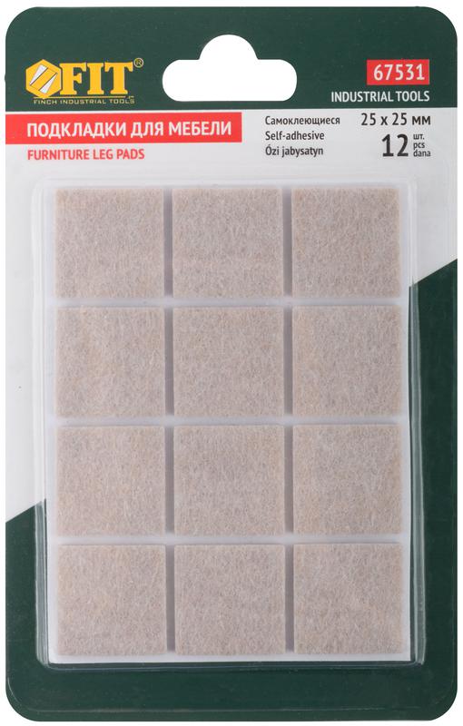  Подкладка для мебели самоклеющиеся квадратные 25х25мм войлок (уп.12шт) FIT 67531 фото в каталоге от BTSprom.by