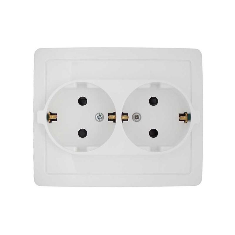 розетка 2-м сп simon15 16а ip20 250в с заземл. schuko защ. шторки винт. клеммы бел. simon 1590451-030 от BTSprom.by