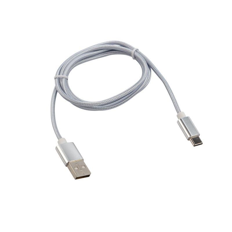 кабель usb-type-c 2а 1м серебристая нейлоновая оплетка rexant 18-1899 от BTSprom.by