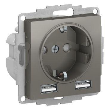 розетка 1-м сп atlasdesign 16а ip20 с 2-мя заряд. устройствами usb тип a+a 5в/2.4а 2х5в/1.2а механизм сталь se atn000930 от BTSprom.by
