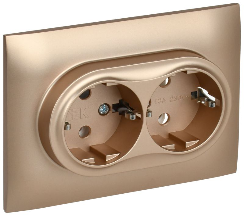 розетка 2-м skandy 16а с заземл. без защ. шторок в сборе sk-r08sa песочн. iek sk-r21-16-k98-f от BTSprom.by