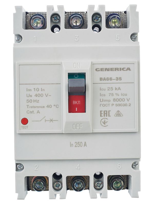  Выключатель автоматический 3п 250А 25кА ВА66-35 GENERICA SAV30-3-0250-G фото в каталоге от BTSprom.by