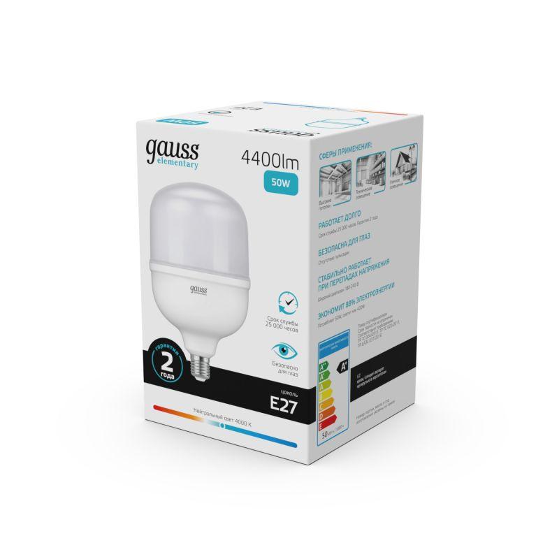Лампа светодиодная Elementary 50Вт T140 цилиндр 4000К нейтр. бел. E27 4400лм GAUSS 63225 фото в каталоге от BTSprom.by