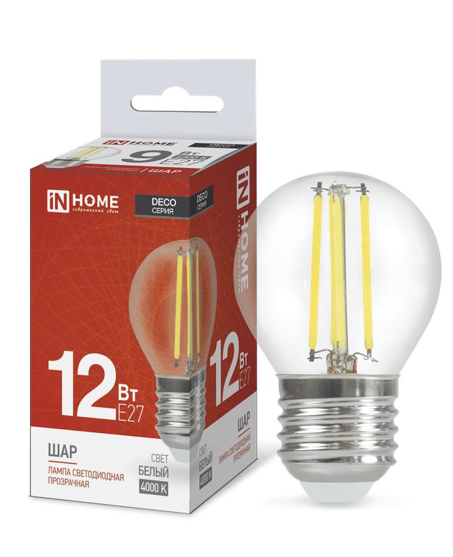 лампа светодиодная led-шар-deco 12вт 230в e27 4000к 1350лм прозрачная in home 4690612053691 от BTSprom.by