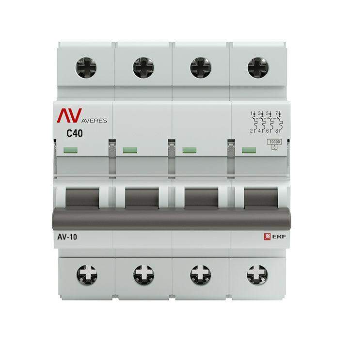  Выключатель автоматический модульный 4п C 40А 10кА AV-10 AVERES EKF mcb10-4-40C-av фото в каталоге от BTSprom.by