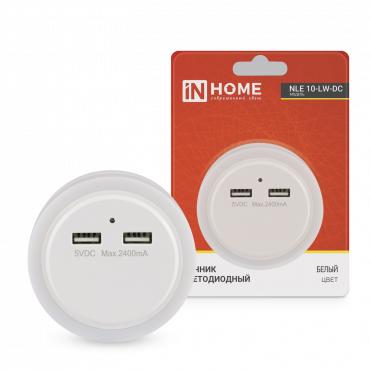 ночник светодиодный nle 10-lw-dc 2хusb разъема с датчиком освещения 230в бел. in home 4690612039985 от BTSprom.by