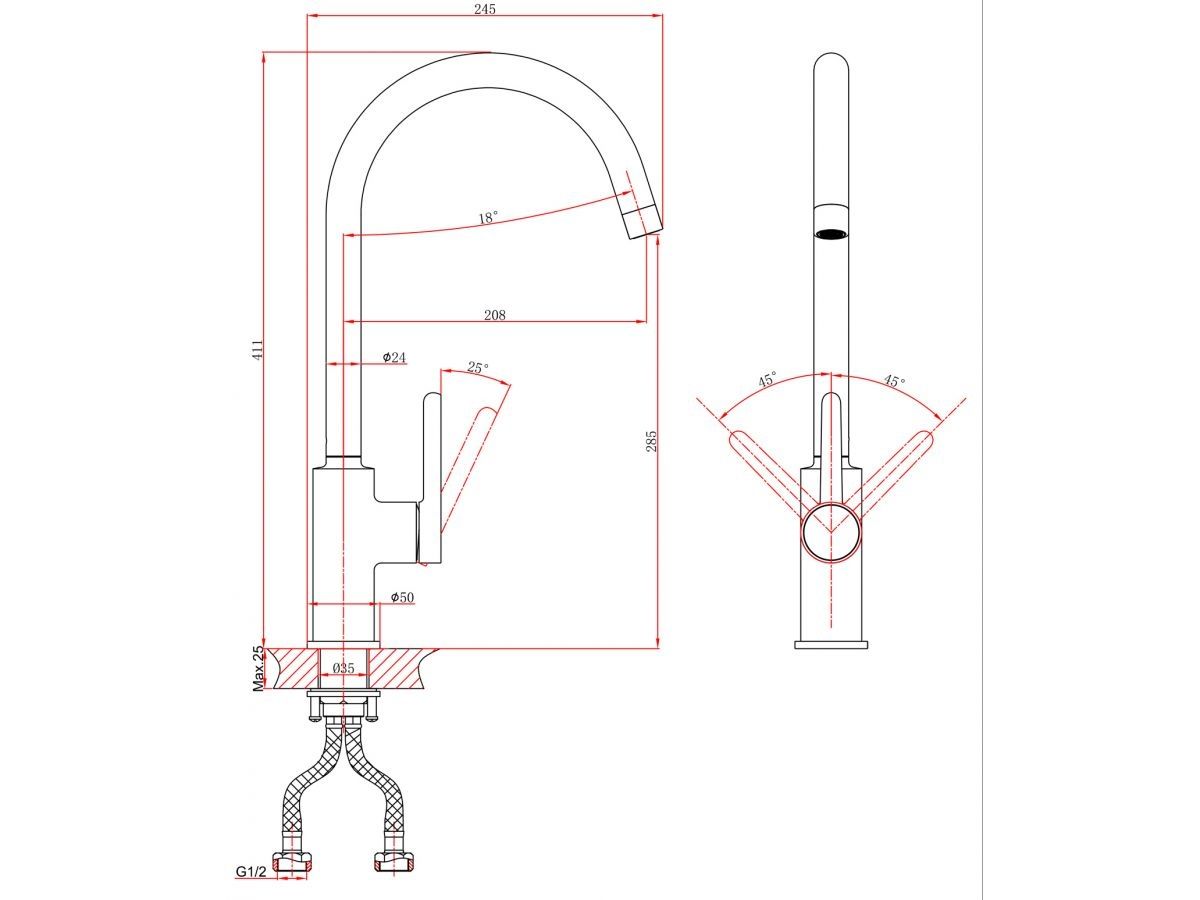  Смеситель для кухни (Lt) D35, серия Rose белый + черный, a-five (J-излив: длина 208 мм, высота 285 мм, поворотный) A5-0924 фото в каталоге от BTSprom.by