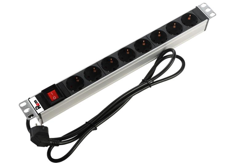 блок розеток rem-16 с выкл. 8 schuko 16а алюм. 19дюйм шнур 1.8м r-16-8s-v-440-1.8 rem 1313128 от BTSprom.by