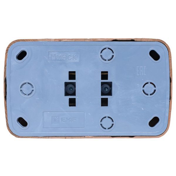  Розетка 2-м ОП Минск 10А IP20 без заземл. темн. дерево EKF EGR10-102-40 фото в каталоге от BTSprom.by