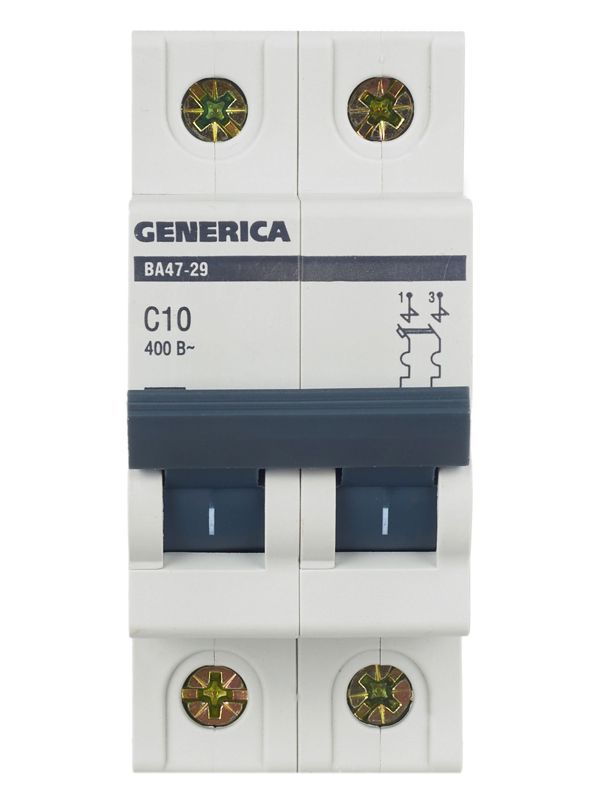  Выключатель автоматический модульный 2п C 10А 4.5кА ВА47-29 GENERICA MVA25-2-010-C фото в каталоге от BTSprom.by