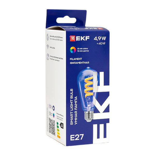 Лампа филаментная RGB E27 ST64 Умная EKF slwf-e27-st64-fil-rgbw фото в каталоге от BTSprom.by