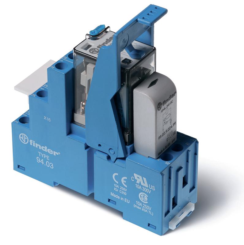 модуль интерфейсный (сборка 55.33.9.125.0010 + 99.02.9.220.99 + 94.03spa) электромеханич. реле 3co 10а agni 125в dc ip20 винт. клеммы пластик. клипса led + диод finder 583391250050spb от BTSprom.by