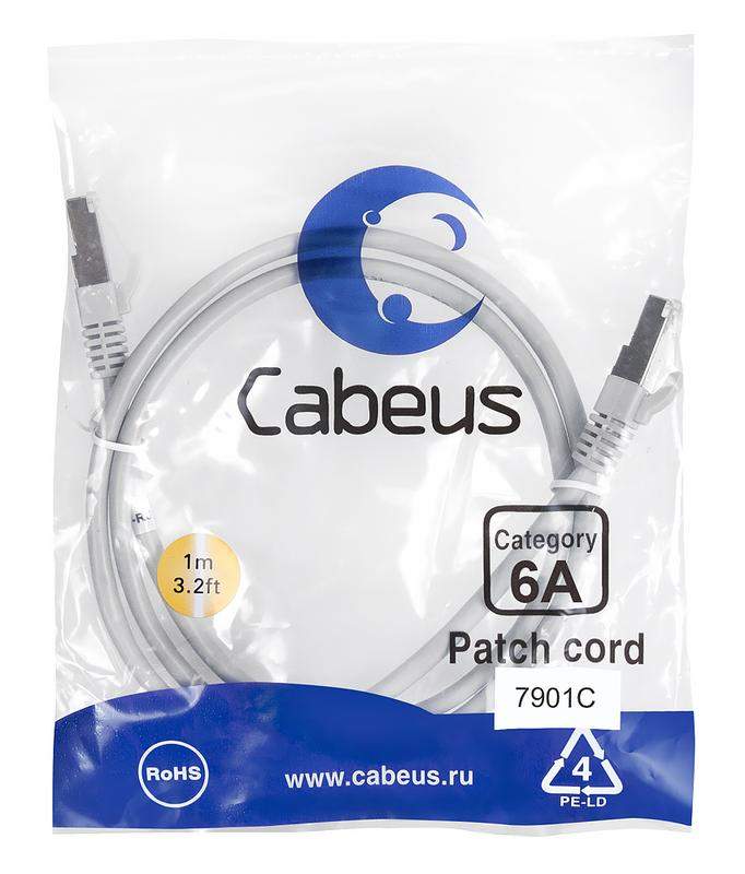 патч-корд s/ftp кат.6a pc-sstp-rj45-cat.6a-1m-lszh 2xrj45/8p8c экранир. lszh (10g) 1м сер. cabeus 7901c от BTSprom.by