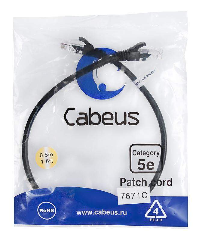 патч-корд u/utp кат.5e pc-utp-rj45-cat.5e-0.5m-bk-lszh 2xrj45/8p8c неэкранир. lszh 0.5м черн. cabeus 9536c от BTSprom.by