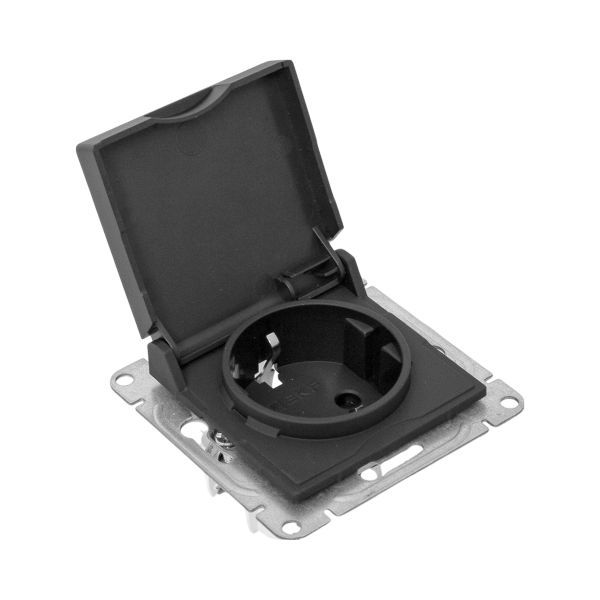  Розетка СП Эпика 16А IP44 с заземл. защ. шторки с крышкой механизм черн. EKF UP1-SOB-111-44 фото в каталоге от BTSprom.by