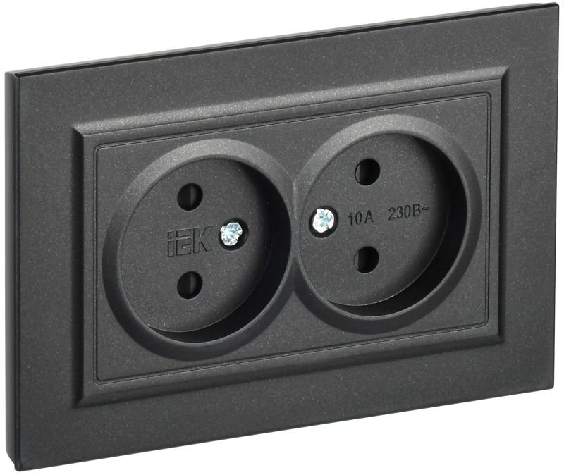 розетка 2-м сп brite рсш12-2-брч 10а в сборе без заземл. защ. шторки черн. iek br-r23-10-k02-f от BTSprom.by