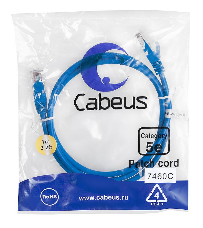 патч-корд u/utp кат.5e pc-utp-rj45-cat.5e-1m-bl 2xrj45/8p8c неэкранир. pvc 1м син. cabeus 7460c от BTSprom.by