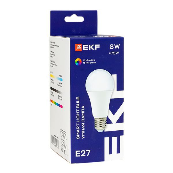 Лампа светодиодная Умная Connect 8Вт WIFI RGBW E27 EKF slwf-e27-rgbw фото в каталоге от BTSprom.by