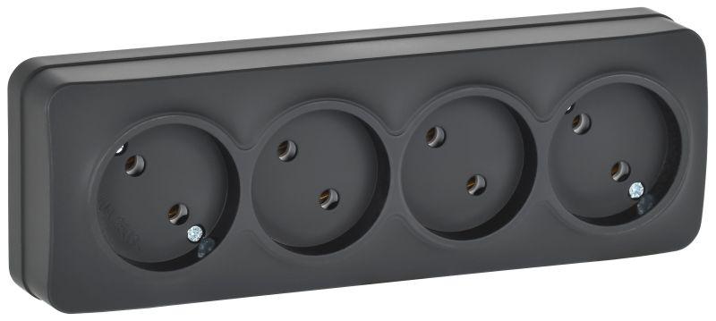 розетка 4-м оп glory рс24-2-хчм 10а без заземл. без защ. шторок черн. матов. iek erh40-k02m-10 от BTSprom.by