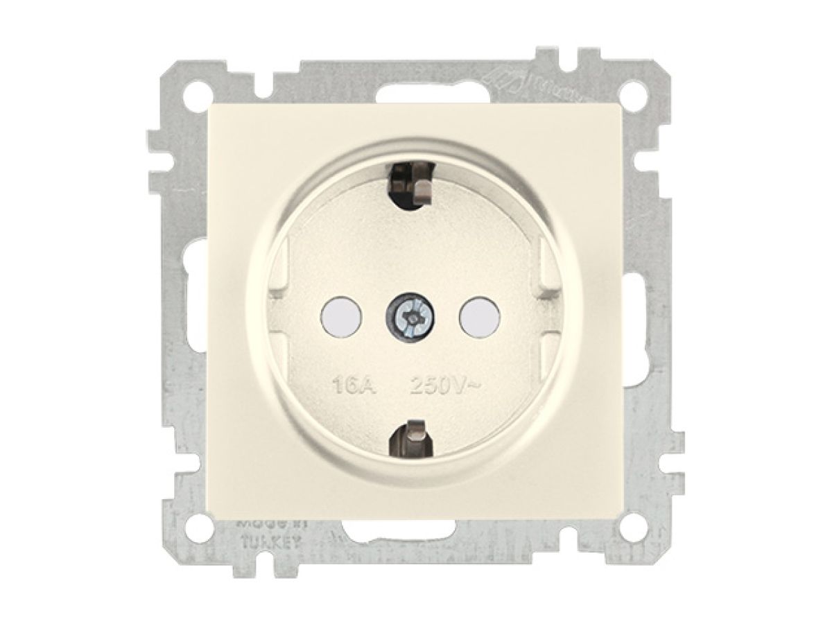 розетка 1-ая (скрытая, без рамки, с/з, шторки) кремовая, daria, mutlusan (16 a, 250 v, ip 20) 2100 605 0202 от BTSprom.by