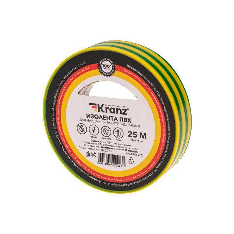 изолента пвх 0.13х19мм 25м желт./зел. (уп.5шт) kranz kr-09-2207 от BTSprom.by