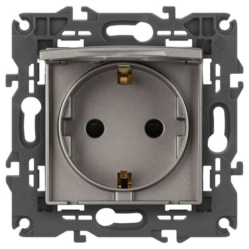  Розетка Elegance 14-2103-16 16А 250В 2P+E Schuko защ. шторки с крышкой титан Эра Б0065811 фото в каталоге от BTSprom.by