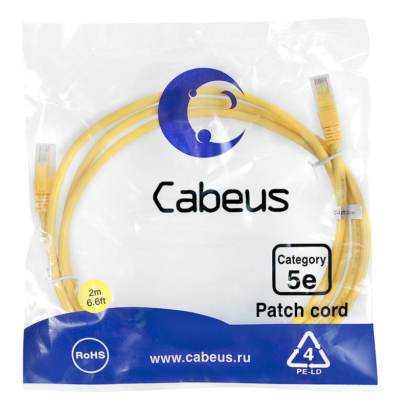 патч-корд u/utp кат.5e pc-utp-rj45-cat.5e-2m-yl 2xrj45/8p8c неэкранир. pvc 2м желт. cabeus 7678c от BTSprom.by