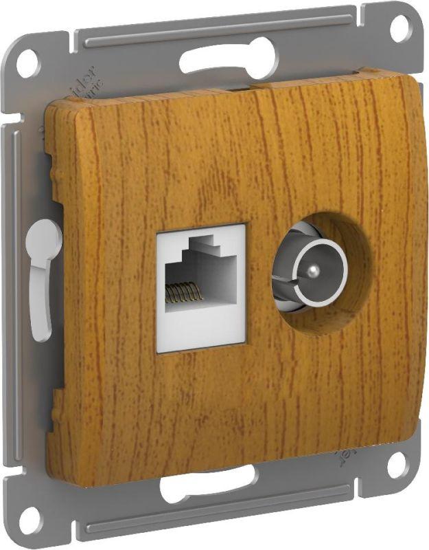 розетка компьютерная + телевизионная 2-м glossa rj45 кат.5e + tv механизм дерево дуб se gsl000589 от BTSprom.by