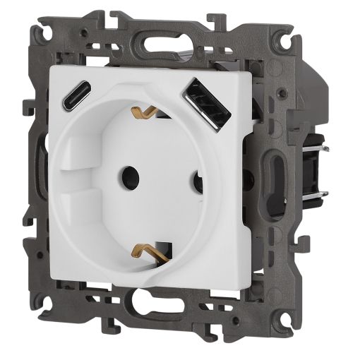  Розетка Elegance 14-4108-01М 16A 250В 2P+E защ. шторки с USB type-A+C 3А 5В матов. бел. Эра Б0067710 фото в каталоге от BTSprom.by