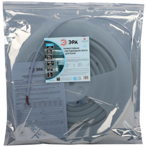  Лента светодиодная LS2835-9.6-120-24-B-IP68-5м 24В термостойкая для бани в комплекте: 2 заглушки; 10 крепежей син. (уп.5м) Эра Б0062350 фото в каталоге от BTSprom.by