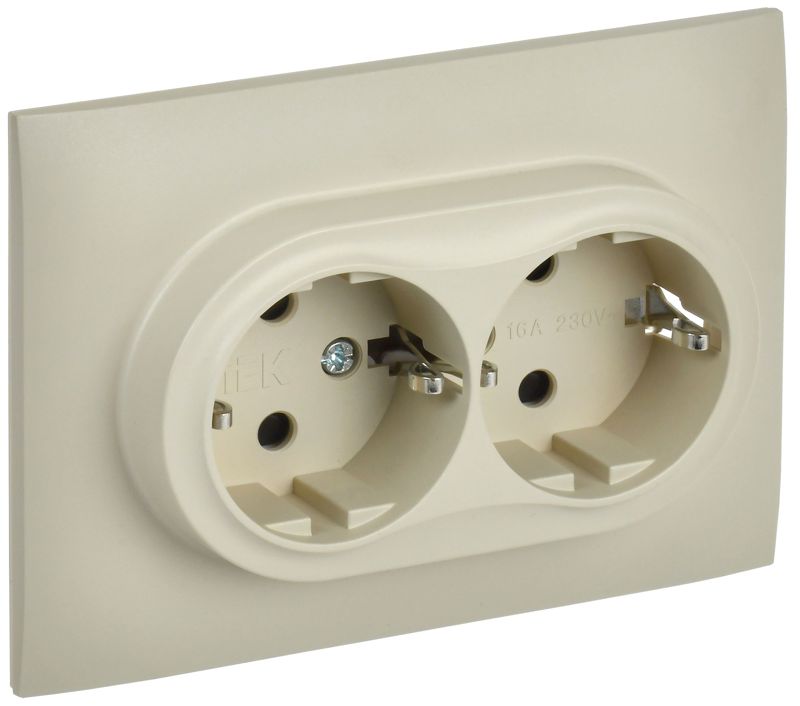 розетка 2-м skandy 16а с заземл. защ. шторки в сборе sk-r07b беж. iek sk-r24-16-k10-f от BTSprom.by