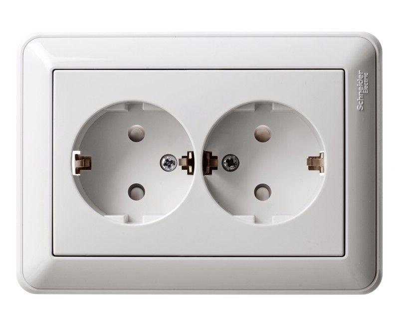 розетка 2-м сп w59 16а ip20 с заземл. защ. шторки в сборе бел. se rs16-255-18 от BTSprom.by