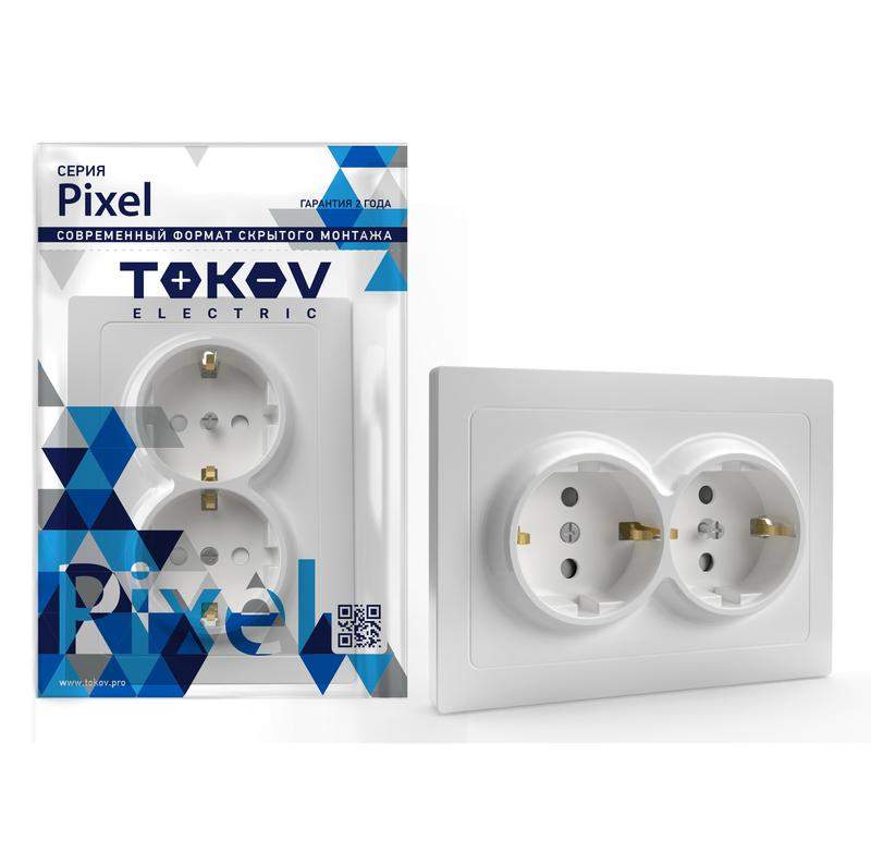 розетка 2-м сп pixel 16а ip20 с заземл. защ. шторки в сборе бел. tokov electric tke-px-r2fzsf-c01 от BTSprom.by