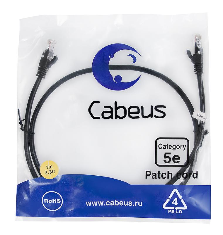 патч-корд u/utp кат.5e pc-utp-rj45-cat.5e-1m-bk 2xrj45/8p8c неэкранир. pvc 1м черн. cabeus 7676c от BTSprom.by