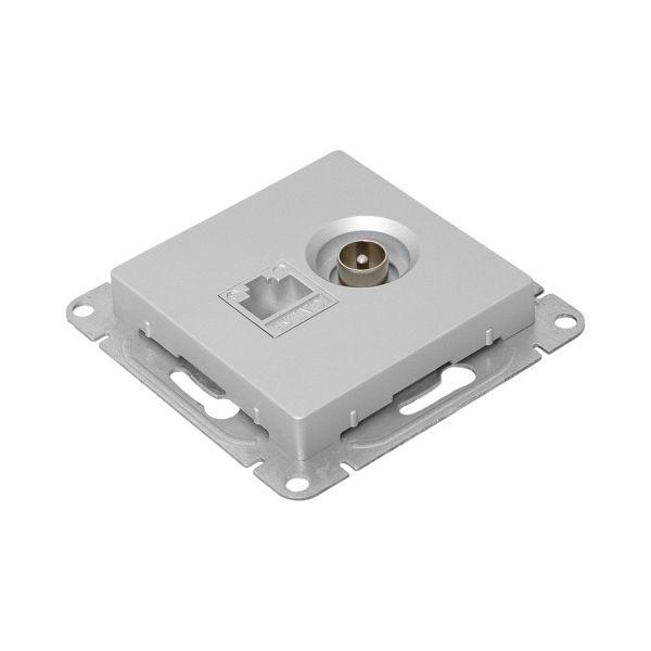  Розетка телевизионная + компьютерная СП Эпика TV + RJ45 кат.5 механизм алюм. EKF UP1-SOA-TV+RJ фото в каталоге от BTSprom.by