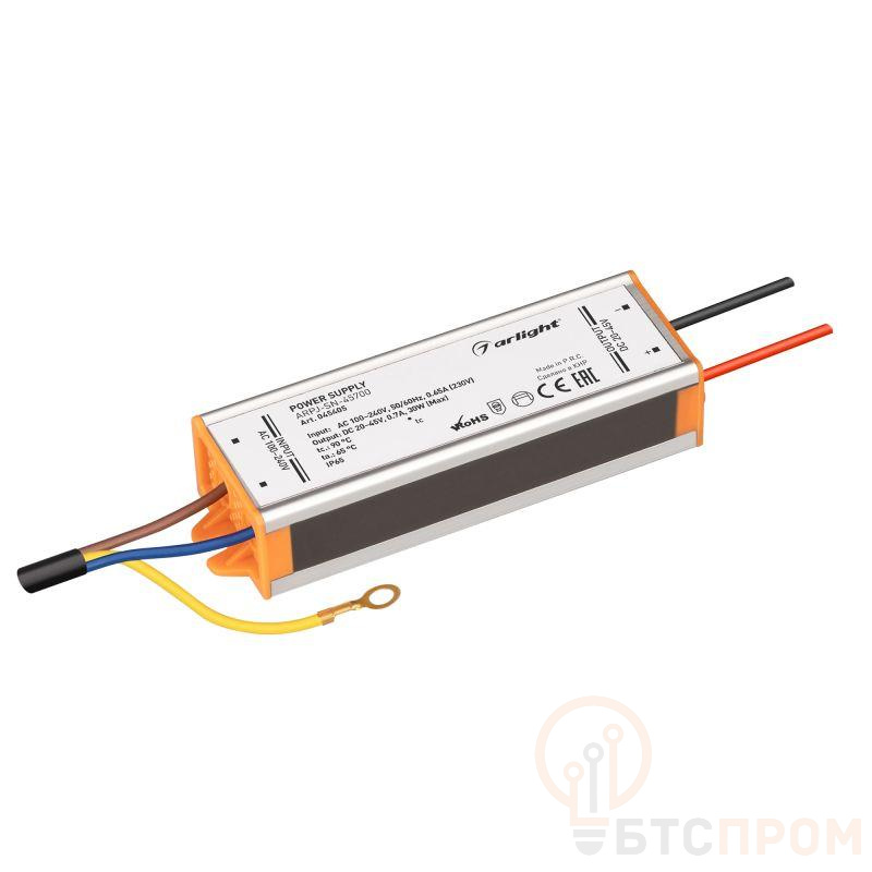 Блок питания ARPJ-SN-45700 (30Вт 20-45В 700мА) IP65 металл Arlight 045405 фото в каталоге от BTSprom.by  Блок питания ARPJ-SN-45700 (30Вт 20-45В 700мА) IP65 металл Arlight 045405 фото в каталоге от BTSprom.by
