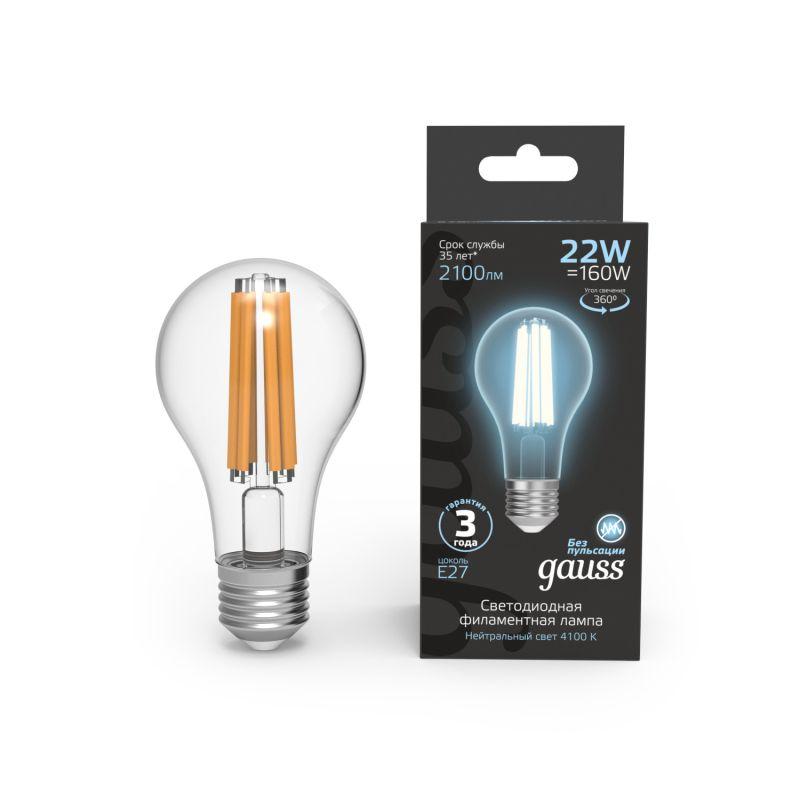 лампа светодиодная филаментная black filament 22вт a70 грушевидная 4100к нейтр. бел. e27 2100лм gauss 102902222 от BTSprom.by