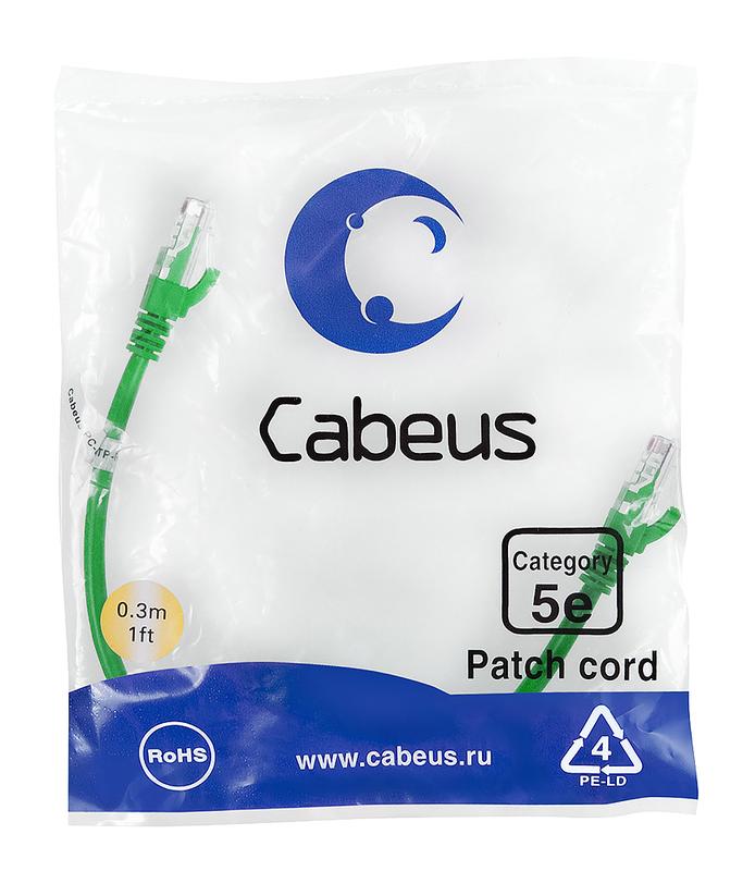 патч-корд u/utp кат.5e pc-utp-rj45-cat.5e-0.3m-gn-lszh 2хrj45/8p8c неэкранир. lszh 0.3м зел. cabeus 9503c от BTSprom.by