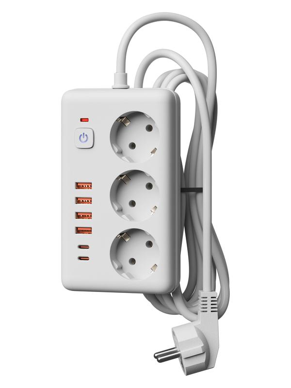 удлинитель с сетевым фильтром 3х1.5м 10а 4usb + 2usbc 2500вт пвс 3х1 прямоуг. бел. космос fksm1.5m-3gpf(w)usb от BTSprom.by