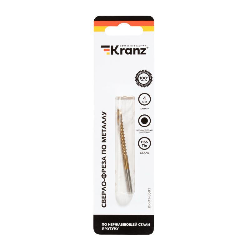  Сверло-фреза по металлу 4мм цилиндрический хвостовик HSS ТИТАН (уп.1шт) Kranz KR-91-0581 фото в каталоге от BTSprom.by