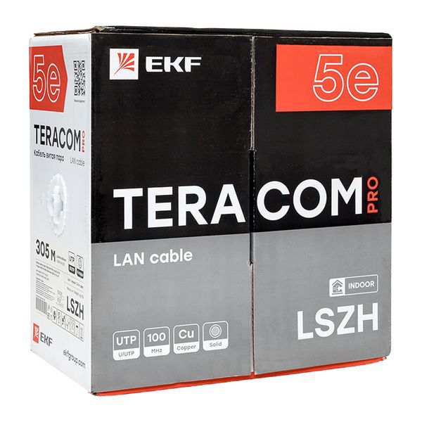  Кабель витая пара U/UTP кат.5E 4 пары 24 AWG solid LSZH нг(А)-HF сер. (м) TERACOM PRO EKF TRP-5EUTP-04LSH-GY-IN3 фото в каталоге от BTSprom.by