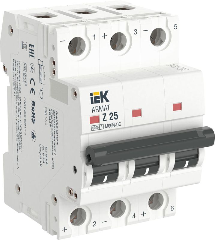выключатель автоматический модульный 3п z 25а m06n-dc armat iek ar-m06n-3-z025dc от BTSprom.by